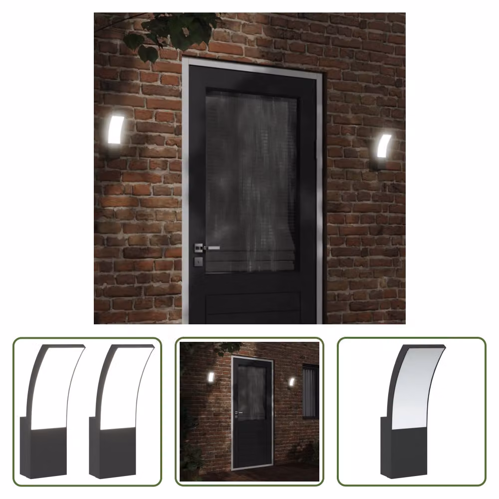 The Living Store Applique da esterno a LED 2 pezzi in alluminio pressofuso nero