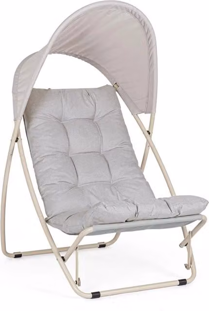 Poltrona da giardino con cuscini e tettuccio GIORDANOSHOP in acciaio e textilene, colore grigio, L: 113 cm, P: 86 cm, H: 142 cm