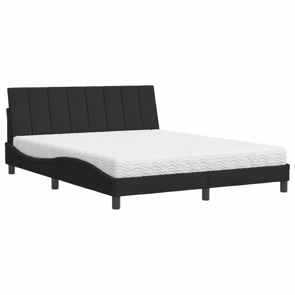 Letto con Materasso Hanko Nero 160x200 cm in Velluto