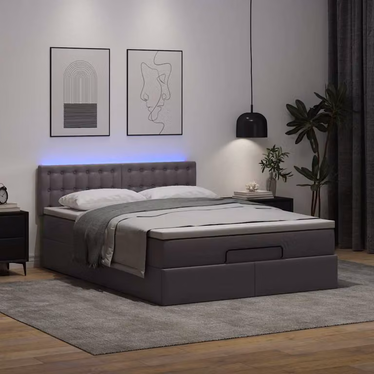 Maison Exclusive - Pouf Letto con Materassi e LED Grigio 140x190cm Pelle finta