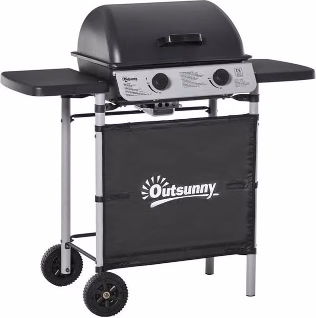 Barbecue a gas con coperchio e ruote nero L/P/H: 104 x 49 x 99 cm