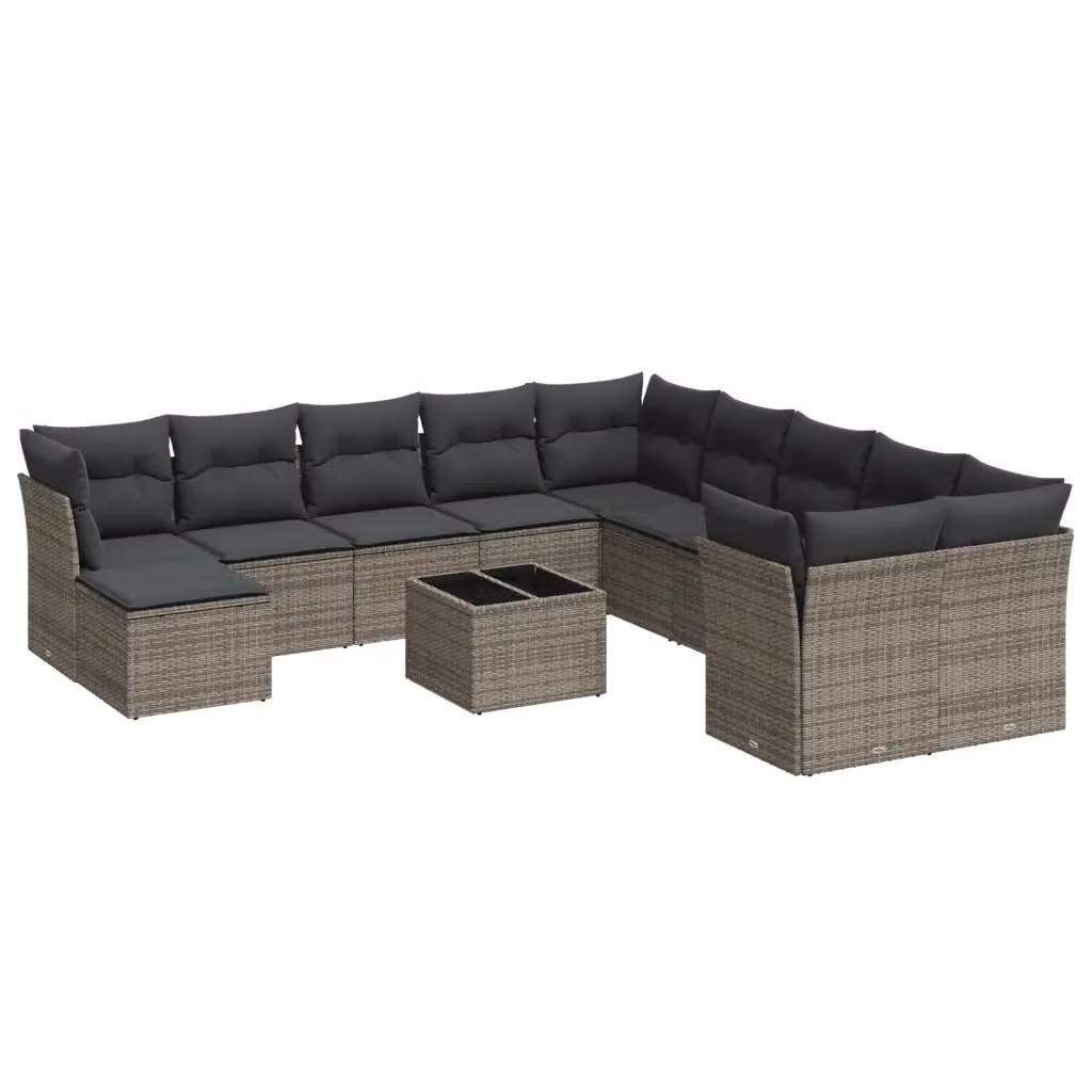 vidaXL Set Divani da Giardino 12 pz in Polyrattan Grigio con Cuscini e Tavolino da Caffè – 2