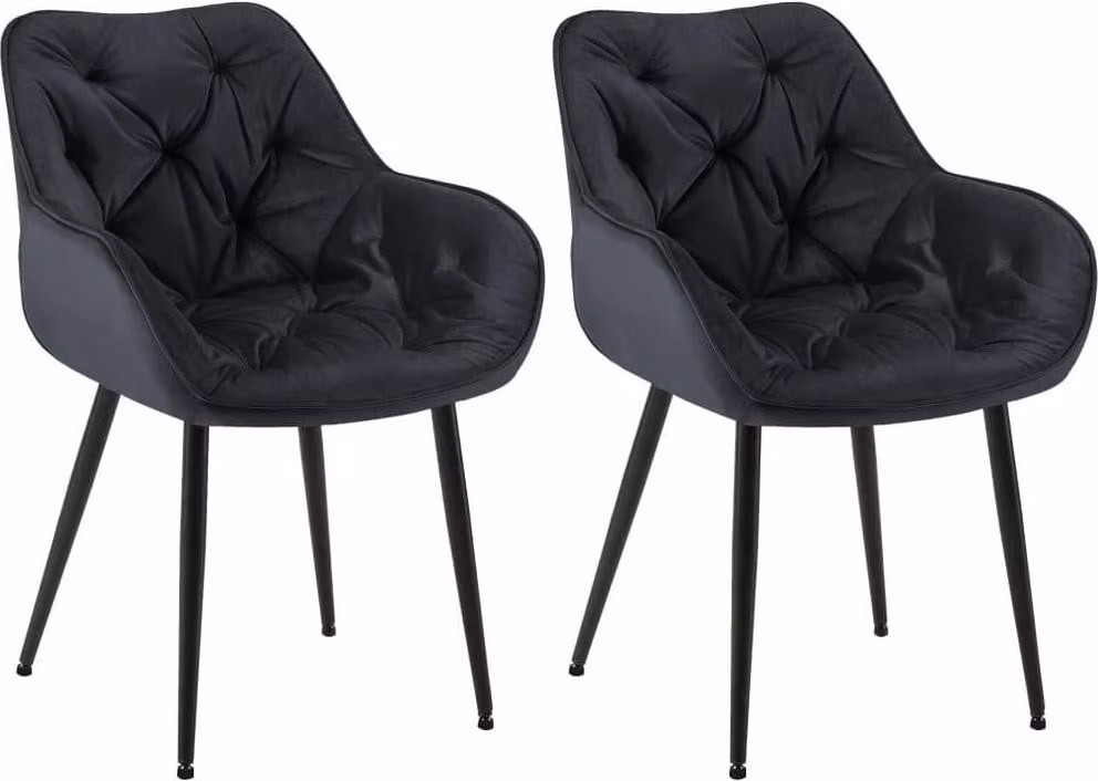 set di 2 sedie da pranzo in velluto - Set di sedie - Design moderno e comfort | Colore: Nero