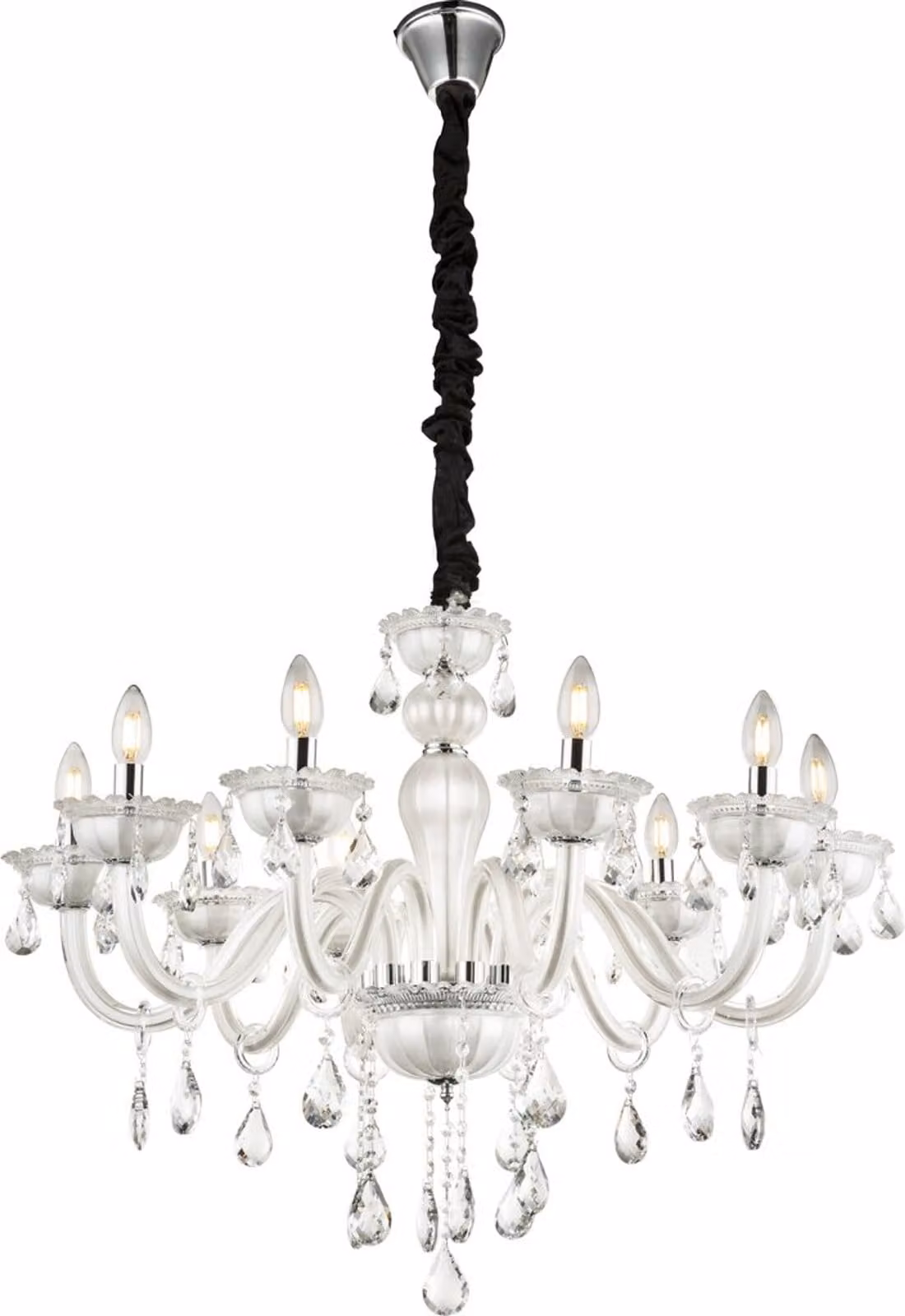 Globo Lighting lampadario in metallo bianco, vetro, cristalli K5, ø: 710mm, H: 1800mm, escl. 10x E14 40W 230V
