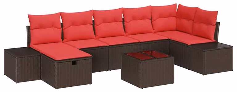 Set Divano da Giardino con cuscino 8 pcs Marrone polyrattan