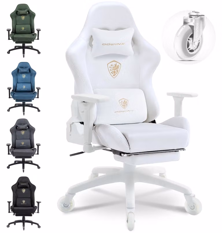 Sedia da gaming ergonomica con poggiapiedi, braccioli 3D, capacità di carico di 200 kg e ruote silenziose – comoda sedia da scrivania. Colore: bianco