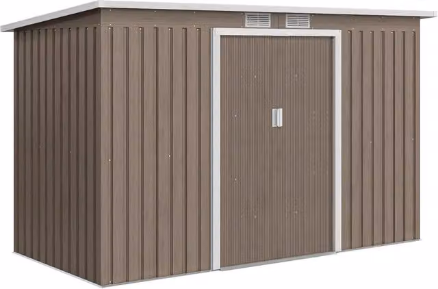 Ripostiglio da Giardino in Acciaio con 2 Prese d'Aria e 2 Porte Scorrevoli, 280x130x172 cm, Marrone Legno
