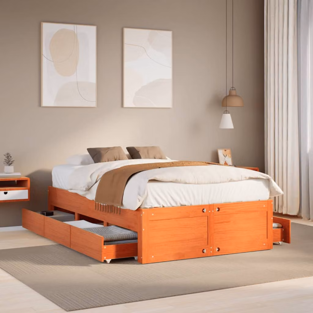 Giroletto vidaXL in legno di pino con cassetti, colore marrone cera, L/P: 120 x 200 cm