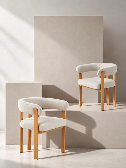 Velune set di 2 sedie imbottite perla con gamba naturale - Kenay Home