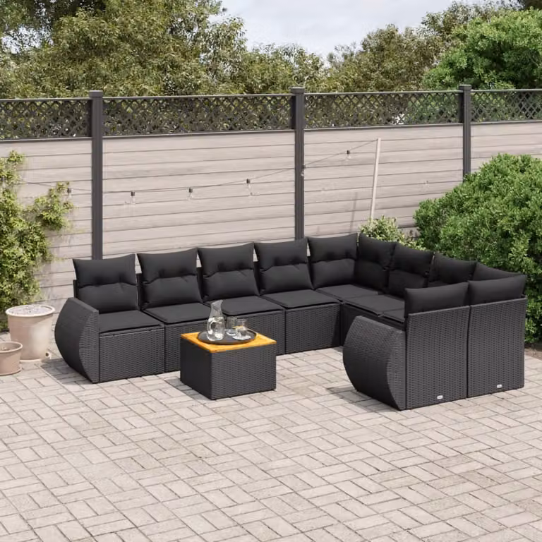 Maison Exclusive - Set Divani da Giardino 9 pz con Cuscini Nero in Polyrattan