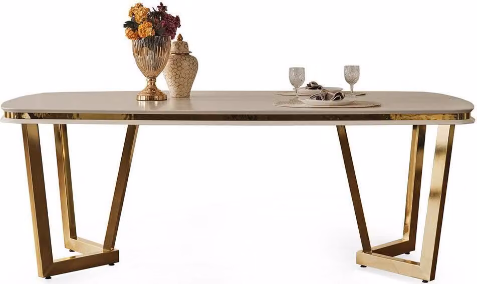 Esstisch Esszimmer Holz Esstische Stil Modern beige Design Edelstahl