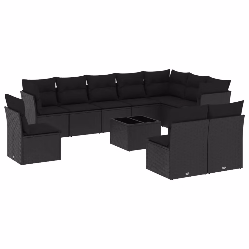 vidaXL Set Divani da Giardino 11 pz a Forma a U con Cuscini e Tavolino Nero – 2