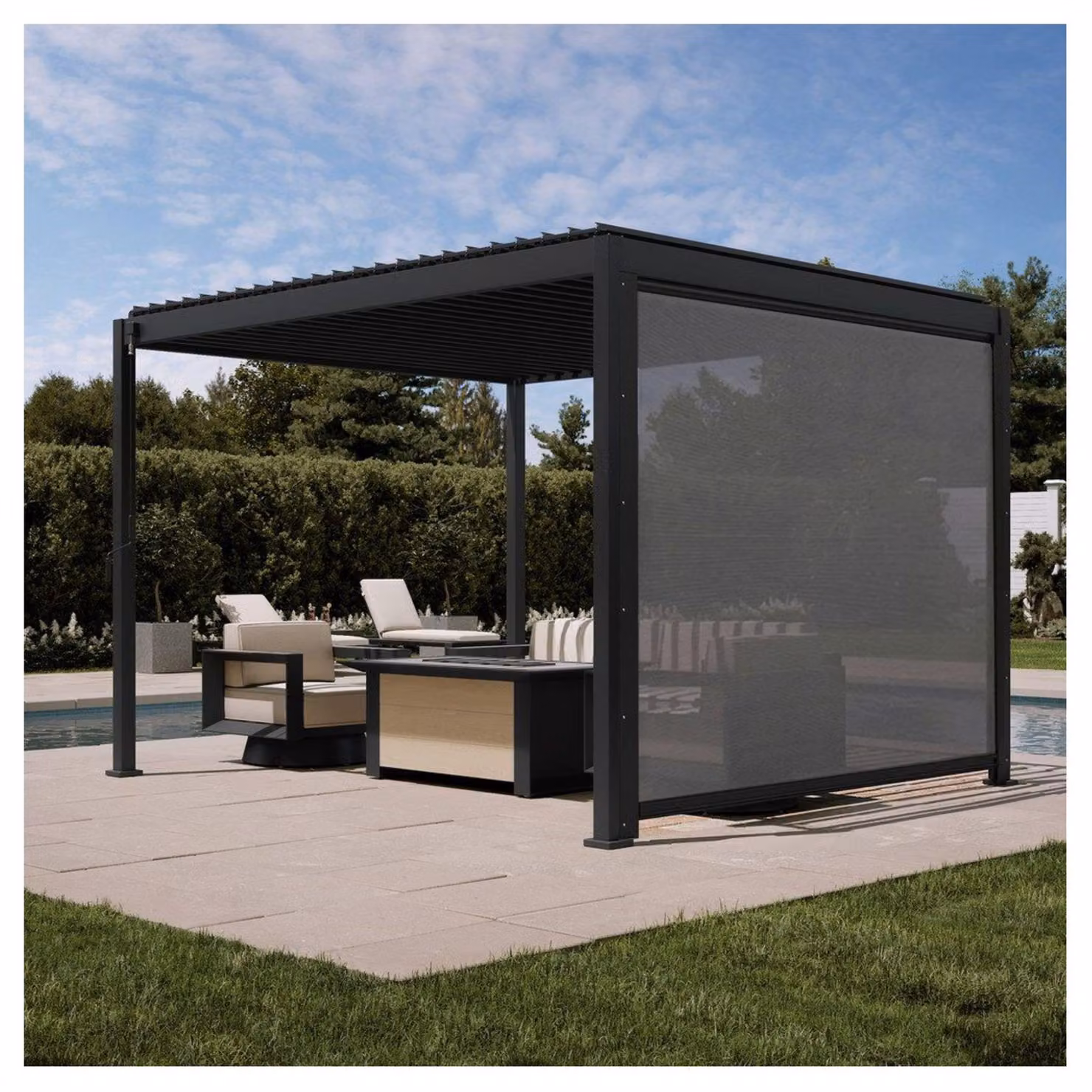 MIRADOR, pergola 88 Basic, set completo 3x3,6 m, con tende laterali da 3 m. Gazebo autoportante resistente alle intemperie, con tetto a lamelle regolabile, colore antracite
