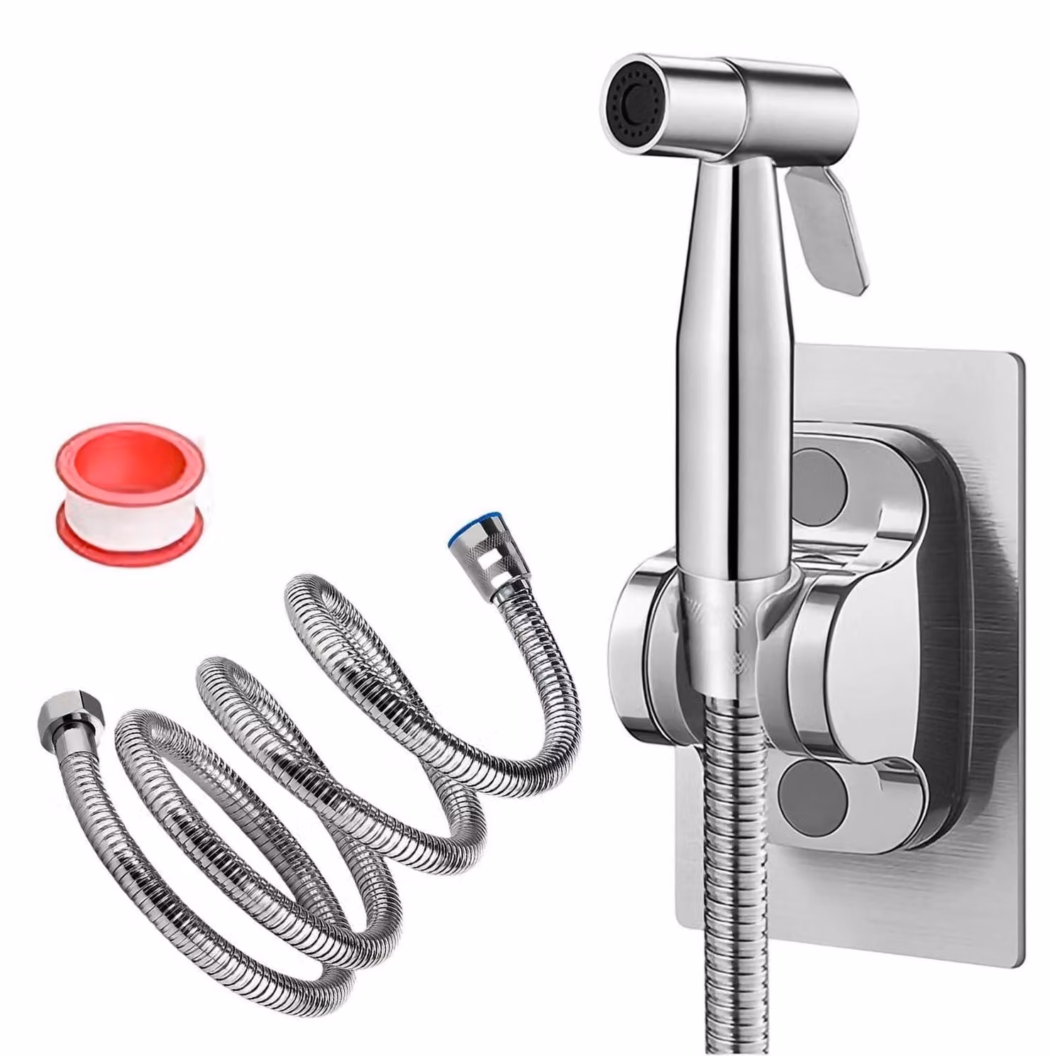 Set per doccia manuale da bagno, acciaio inossidabile, 2 metri, colore argento, alta pressione