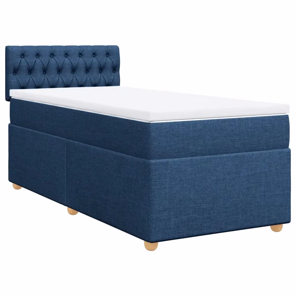Letto Ibrido vidaXL con Giroletto a Molle e Materasso in Tessuto Blu e Bianco, L 80 x P 200 cm – 2
