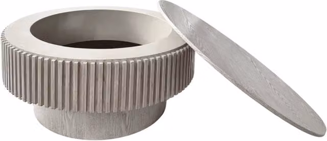 Tavolino da caffè rotondo 75 cm con vano contenitore in legno impiallacciato bianco retrò