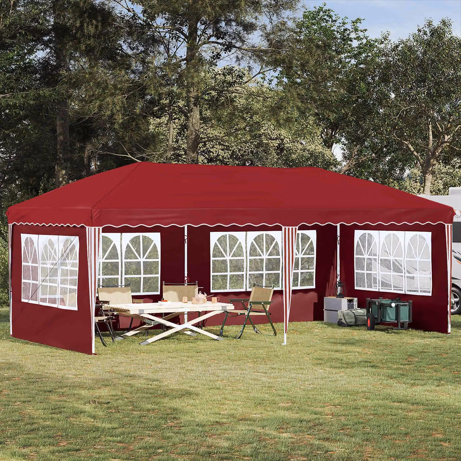 Maison Exclusive - Tenda pop-up per feste, dimensioni 574 x 289 x 245 cm, colore bordeaux