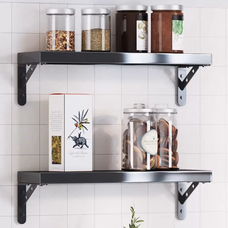Set di 4 staffe per mensola vidaXL in acciaio inox nero opaco, L: 15 cm, P: 2,5 cm, H: 11,5 cm