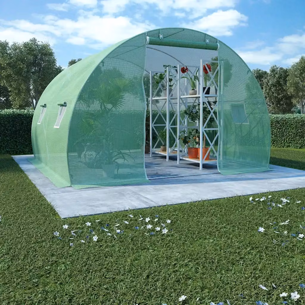 Serra da giardino verde con struttura in acciaio zincato e copertura in plastica, L/P/H: 300 x 300 x 200 cm, modello CFW5713491 – 2