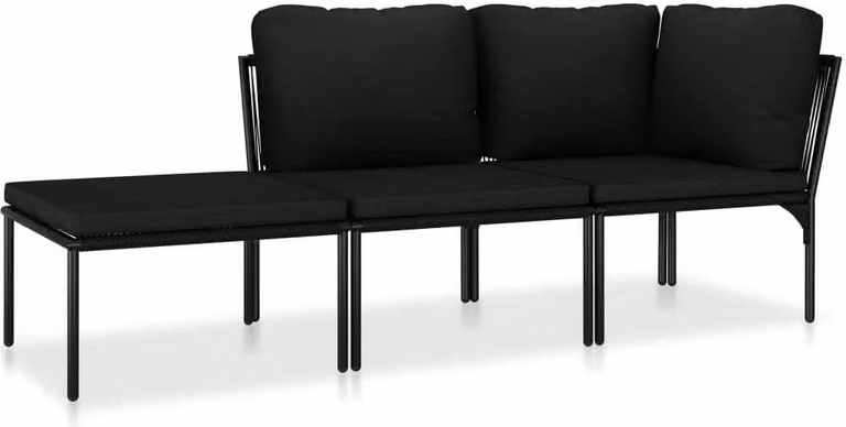 Set Divani da Giardino 3 pz con Cuscini Neri in PVC