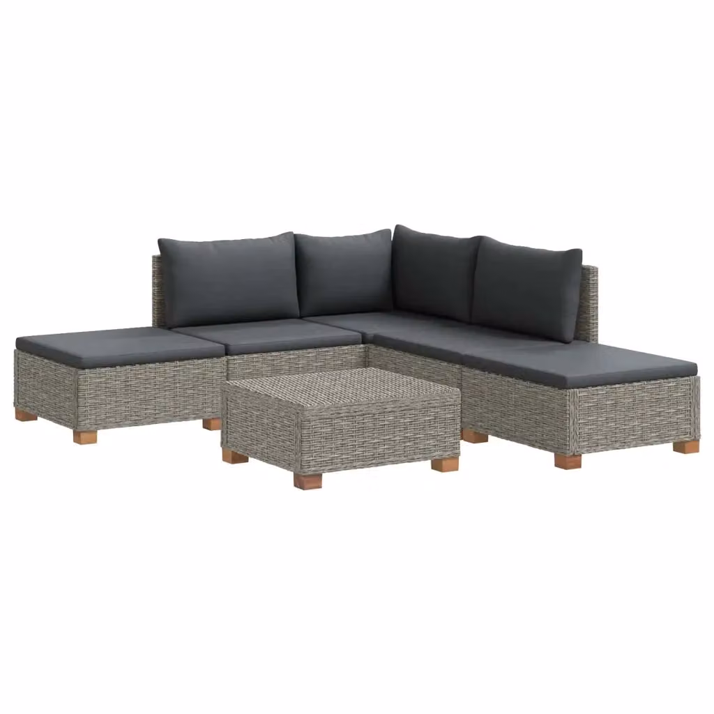 Set Lounge da Giardino a Forma di L vidaXL in Polyrattan con Cuscini Grigi e Tavolino, Composto da 6 Pezzi – 2