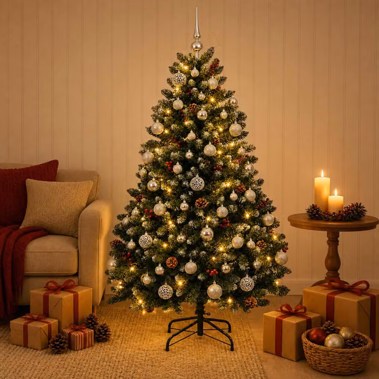 vidaXL Albero di Natale artificiale verde con palline 150 cm 150 LED