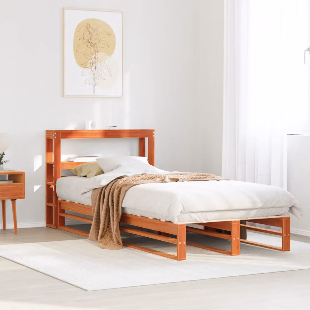 vidaXL Letto in Legno di Pino Rustico Marrone Cera con Ripiani Laterali L/P/H: 200 x 100 x 82 cm