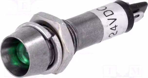 5 indicatori luminosi: LED, grado di protezione IP40, apertura concava, diametro 8,2 mm, 24 VDC, metallo. IND8-24G-B, indicatore LED