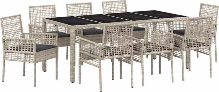 Set da Pranzo per Giardino 9 pcs Grigio chiaro polyrattan