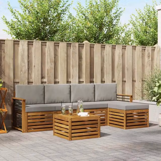 Set di divani da esterno 6 pz Grigio Naturale e Chiaro 3374701