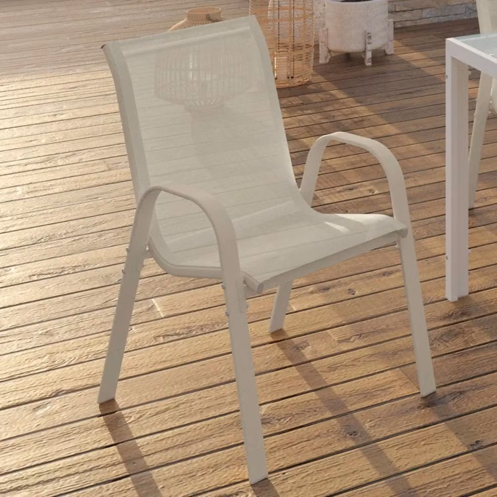 Set di 6 sedie da giardino impilabili IDMarket LYMA in metallo e textilene beige con braccioli – 2