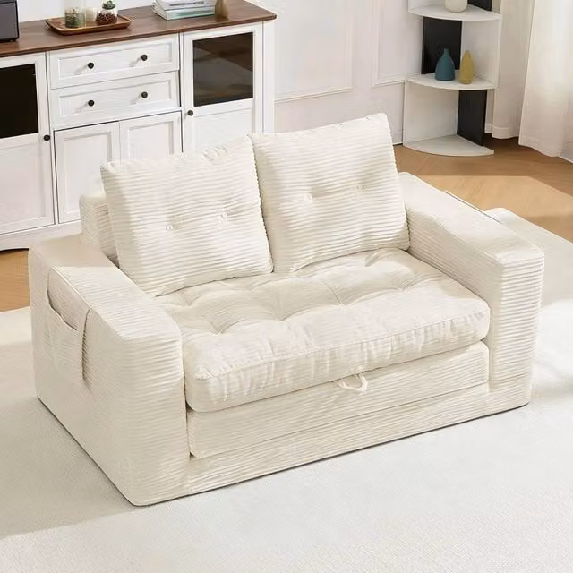 Divano 2 posti ¨C Minimal ¨C Beige, con braccioli larghi e tasche laterali