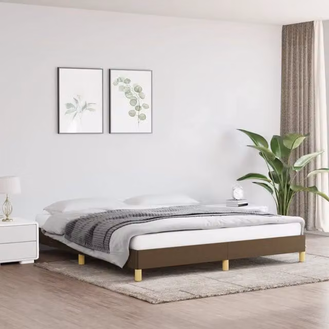 Struttura Letto Giroletto Design Mania in Tessuto Marrone Scuro con Doghe in Legno L/P: 180 x 200 cm – 1