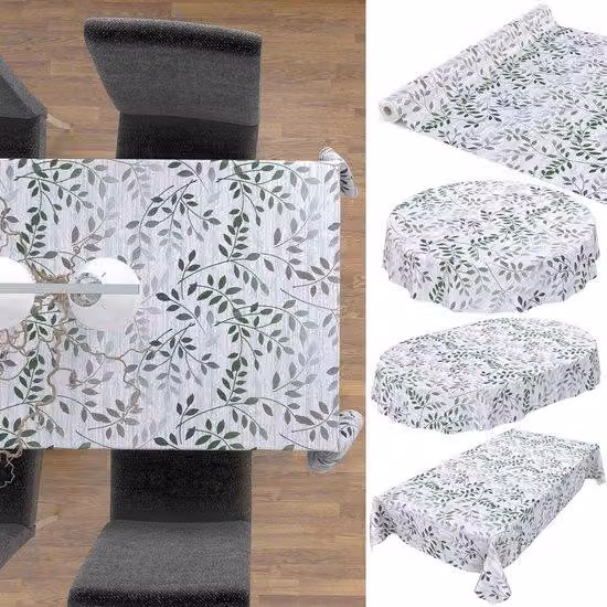 Tovaglia di tela cerata, lavabile, verde argento, 180 x 140 cm, ovale, per interni ed esterni
