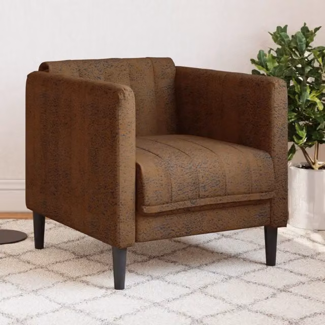 Poltrona-Divano Sedia-Poltroncina Marrone in Similpelle Scamosciata 750043