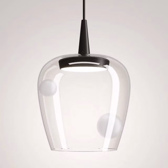 Lampada a sospensione Bilia Zafferano in vetro trasparente e alluminio, LED 8W 2700K, Diametro: 18 cm, Altezza: 324 cm – 1