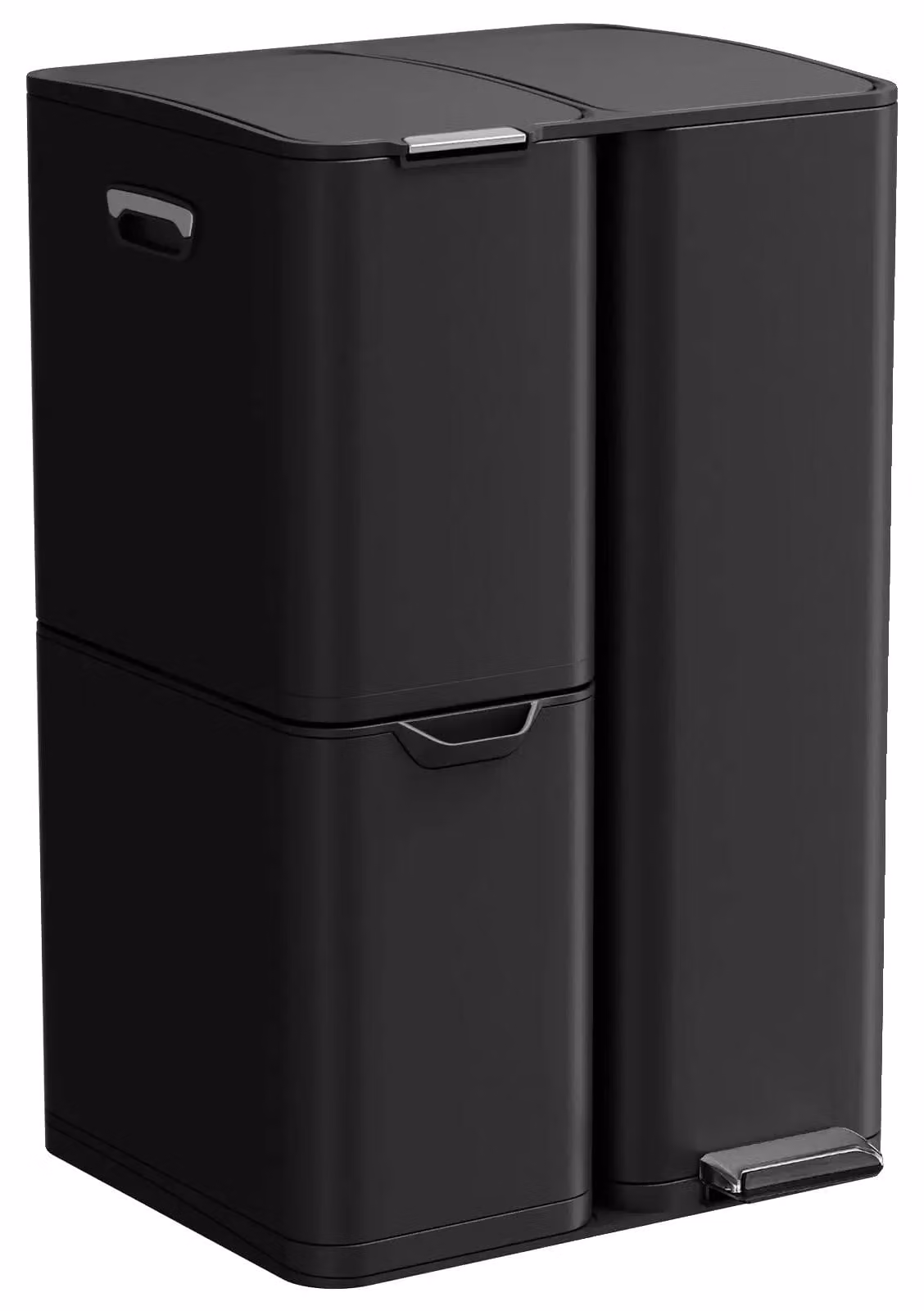 Contenitore per rifiuti, sistema a 3 scomparti, coperchio con chiusura ammortizzata, colore nero, capacità 16 galloni (60 litri)