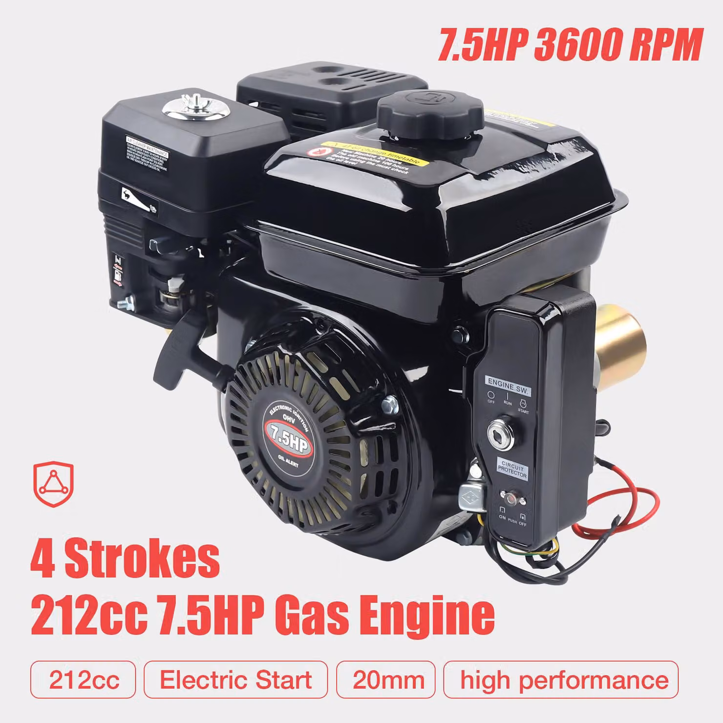 Motore a benzina da 210cc, 7,5 cavalli - Motore a 4 tempi - Alluminio e ferro - Raffreddato ad aria - Adatto per go-kart e compressori