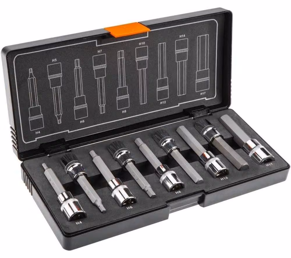 NEO TOOLS Punte esagonali su bussola 100 mm, set di 9 pezzi.