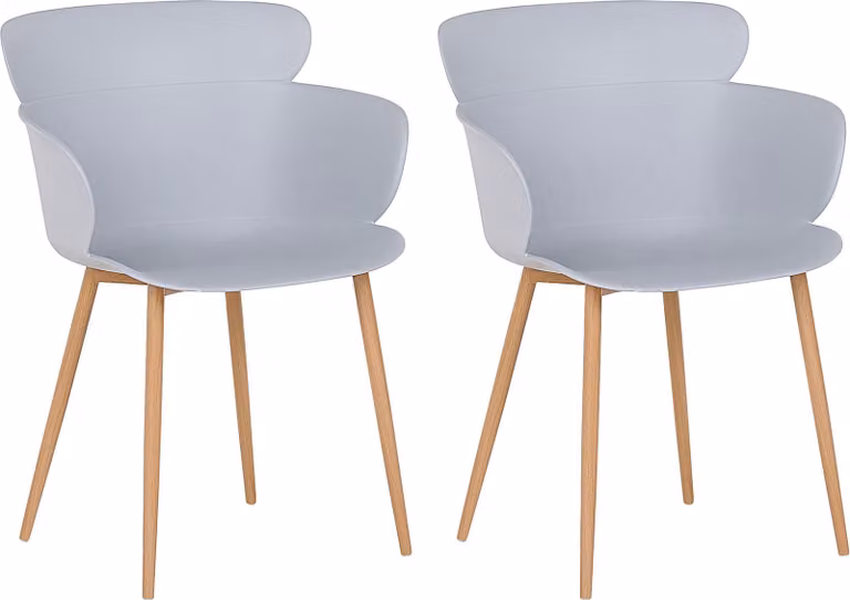 BELIANI Set di 2 sedie da pranzo, plastica grigia, gambe in metallo, schienale ergonomico moderno