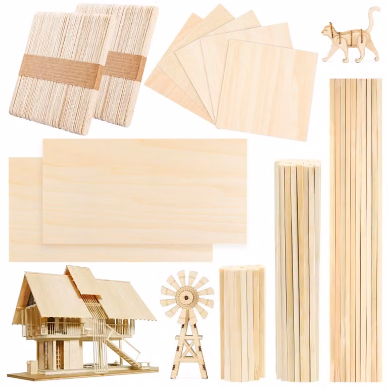 Kit per modellismo da 217 pezzi, composto da legno di balsa, fogli, listelli e tasselli