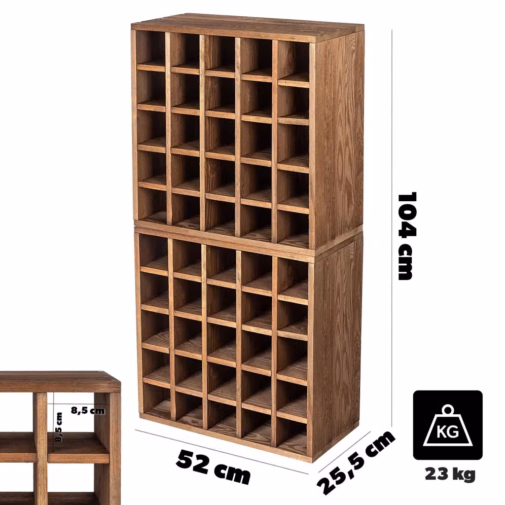 Set da 2 pezzi di portabottiglie KADAX in legno di pino marrone, mobiletto per alcolici con ripiani regolabili e capacità 50 bottiglie, Altezza: 104 cm – 2