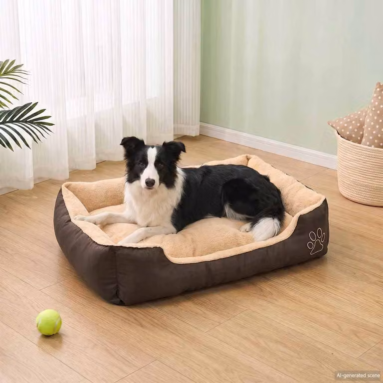 Letto riscaldato per cani vidaXL con cuscino imbottito, bordi rialzati e base antiscivolo, beige e marrone
