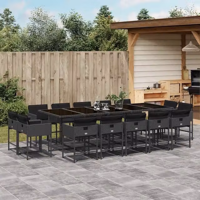 Set da Pranzo da Giardino 15 pz con Cuscini Nero in Polyrattan 3211411