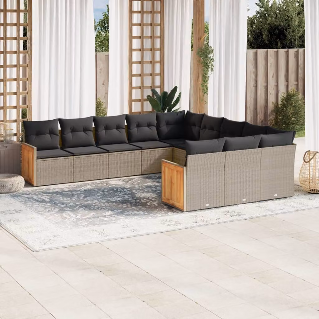 vidaXL Set Divani da Giardino 11 pz in Polyrattan Grigio con Cuscini Imbottiti e Coperture Rimovibili – 1