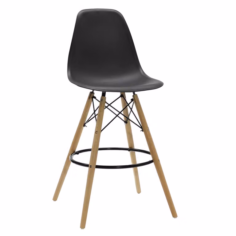Sgabello Nordica VESTIAMO CASA in polipropilene nero con gambe in legno di faggio, H 106 x L 53 x P 46 cm