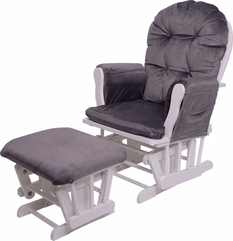 Poltrona relax MCW-C76, poltrona a dondolo con poggiapiedi ~ Velluto, grigio, struttura bianca