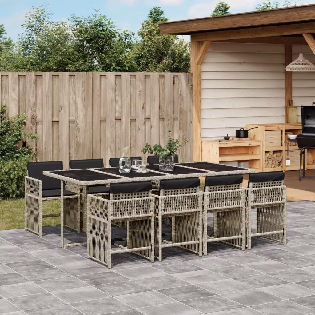 Maison Exclusive - Set Pranzo da Giardino 9pz con Cuscini Grigio Chiaro Polyrattan