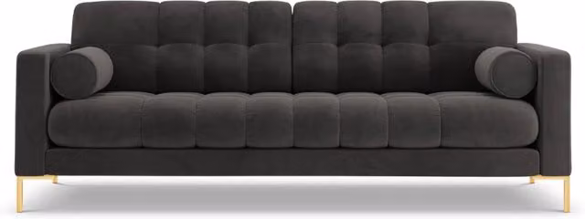 Divano 3 posti Bali Cosmopolitan Design in velluto grigio scuro con dettagli oro L: 177 cm, P: 75 cm, H: 92 cm