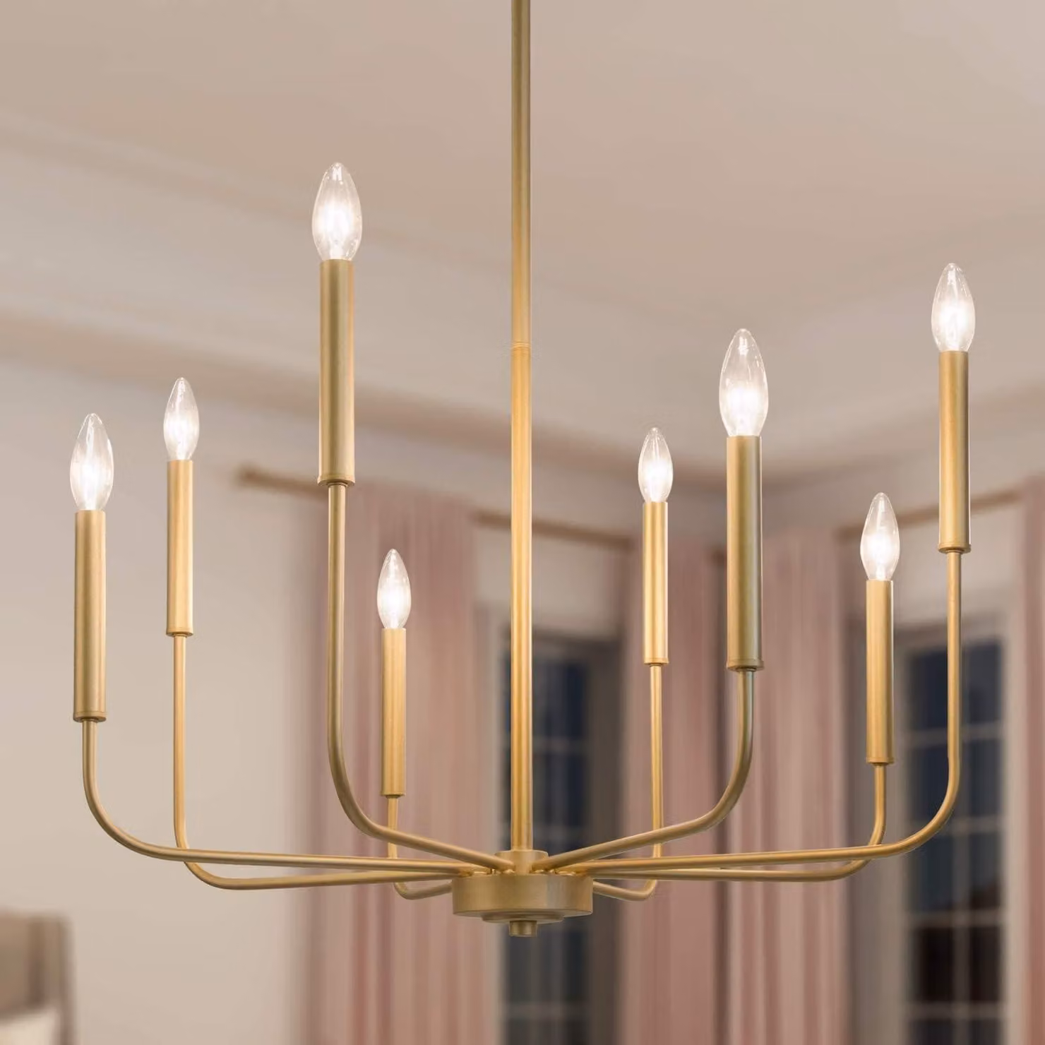Lampadario - Dorato - 8 luci - 69 cm - E14 - Ferro - Per sala da pranzo e soggiorno